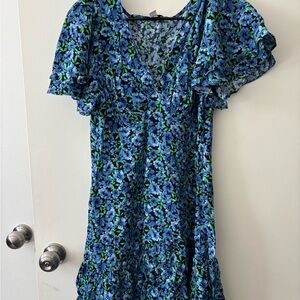 Topshop Blue and Green Floral Midi Dress